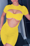 Ladies sexy One-piece Romper wholesale Slim hollow women solid color stitching short jumpsuit