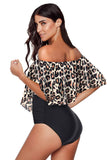 Printed Off Shoulder Flounce Overlay One-piece Swimwear