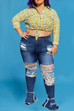 women clothing plus size women′s jeans High Waist Ripped Denim solid color Jeans wholesale