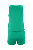 Solid Color Sleeveless Button Jumpsuit in Green