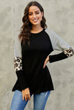 Striped and Leopard Color Block Sleeves Top