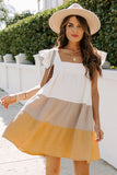 Square Neck Triple Color Block Tiered Babydoll Dress