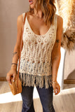 sleeveless cable knit fringe detail open work top