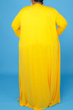 Yellow Casual Solid Split Joint U Neck Plus Size Two Pieces