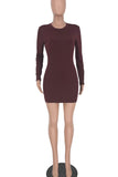 Burgundy Casual Solid Split Joint O Neck Pencil Skirt Dresses