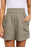 Army Green Paperbag Waist Flare Casual Shorts with Pockets