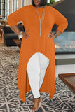 Orange Fashion Casual Solid Asymmetrical O Neck Plus Size Tops