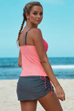 Pink Colorblock Tankini Skort Bottom Swimsuit