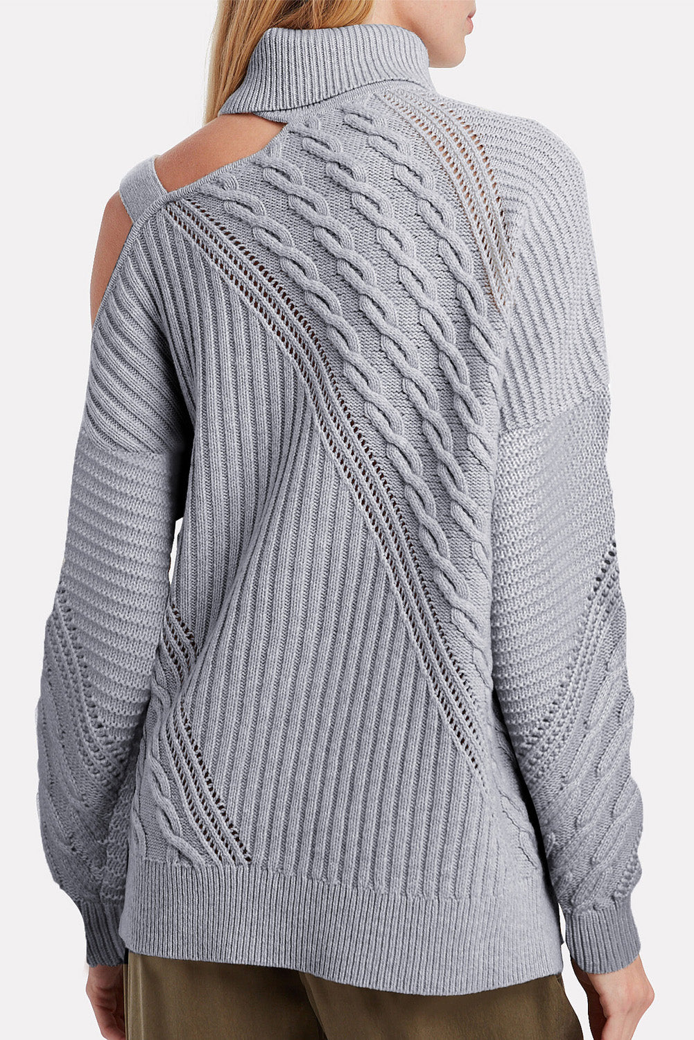 Strapped Cut out Shoulder Turtleneck Sweater