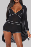 Black Sexy Casual Solid Split Joint V Neck Long Sleeve Two Pieces