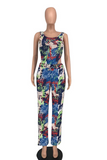 Colour Sexy Print Split Joint Square Collar Skinny Jumpsuits