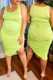Yellow Fashion Sexy Plus Size Solid Fold U Neck Vest Dress
