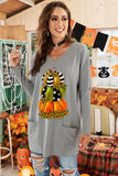Pumpkin Print Side Pocket Halloween Tunic Top