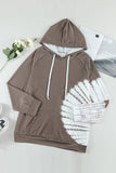 Women's Brown Oversized Pocket Front Print Sweatshirt Drawstring Hoodie