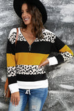 leopard print striped zip detail sweater