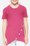 Rosy Buttoned Arched Hem Girls T-shirt