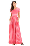 Striped Rosy Short Sleeve Maxi Dress