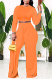 Orange Casual Solid Split Joint O Neck Plus Size Two Pieces