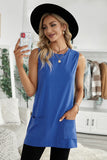Solid Color Long Tank Top with Pockets