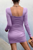 Purple Celebrities Solid Bandage Split Joint Asymmetrical U Neck Pencil Skirt Dresses
