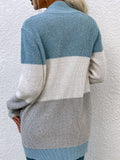 color block long sleeve cardigan sweater with pockets