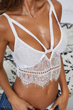 Down N Dirty White Lace Harness Bralette
