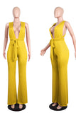Yellow Sexy Split Joint Backless V Neck Straight Jumpsuits