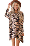 Long Sleeve Leopard Asymmetric Hemline Mini Dress