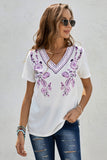 Floral Embroidery V Neck Short Sleeve Top