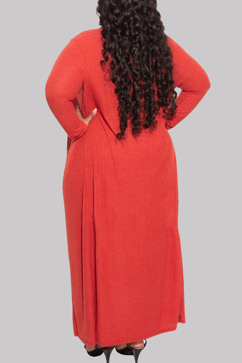 Rose Red Fashion Casual Solid Basic Plus Size Three-piece Set