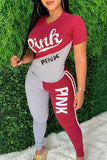 Summer woman clothing set stitching color letter printing causal sports 2 peice sets woman