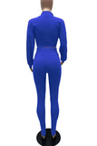 Colorful Blue Casual Solid Split Joint Turndown Collar Long Sleeve Two Pieces