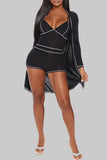 Black Sexy Casual Solid Split Joint V Neck Long Sleeve Two Pieces