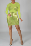 Fluorescent Green Sexy Solid Split Joint O Neck Pencil Skirt Dresses
