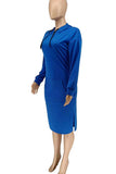 Blue Casual Solid Split Joint Slit Hooded Collar Straight Dresses