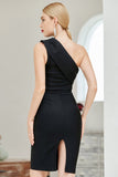 one shoulder knee length dress