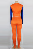 Orange Casual Sportswear Print Split Joint O Neck Long Sleeve Two Pieces