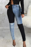 Black Casual Solid Split Joint Skinny Denim Jeans