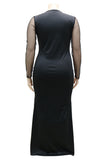 Black Sexy Solid Split Joint See-through Zipper V Neck Plus Size Dresses