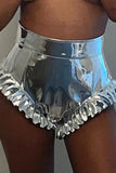 2021 Summer Fashion Party Clubwear Pleated Side High Waist Scrunch Butt Shorts Bling Faux Leather Pants Women Shorts