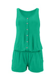 Solid Color Sleeveless Button Jumpsuit in Green