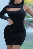 Black Sexy Solid Split Joint O Neck Pencil Skirt Dresses