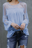 Fashion Lantern-Sleeve Lace Patchwork Top