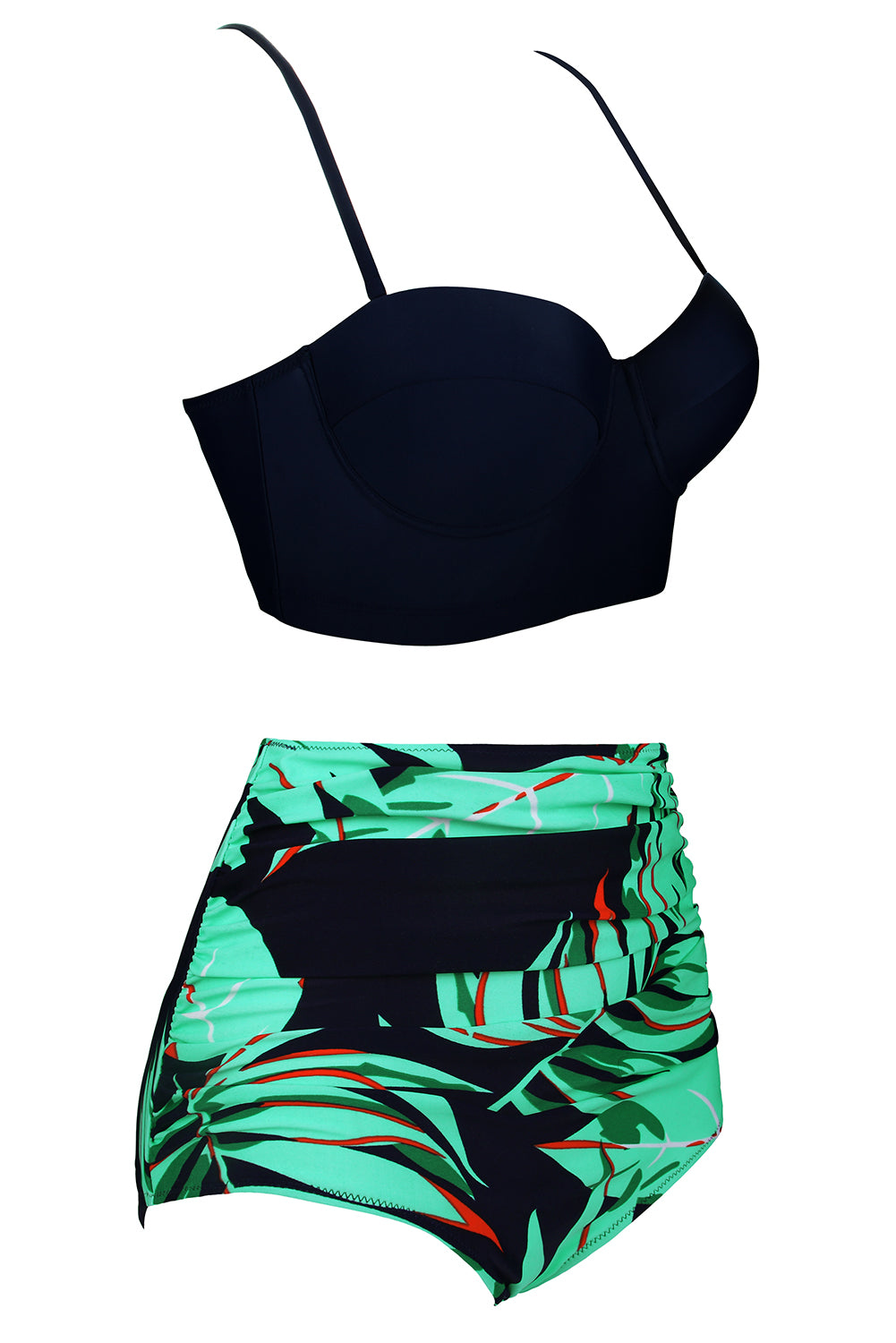 Push Up Tropical Print High Waist Plus Size Bikini
