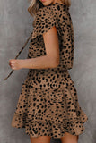 Cheetah Print Split Neck Flutter Sleeve Flowy Tunic Mini Dress