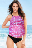 Mesh Petal Print Top Tankini Swimsuit