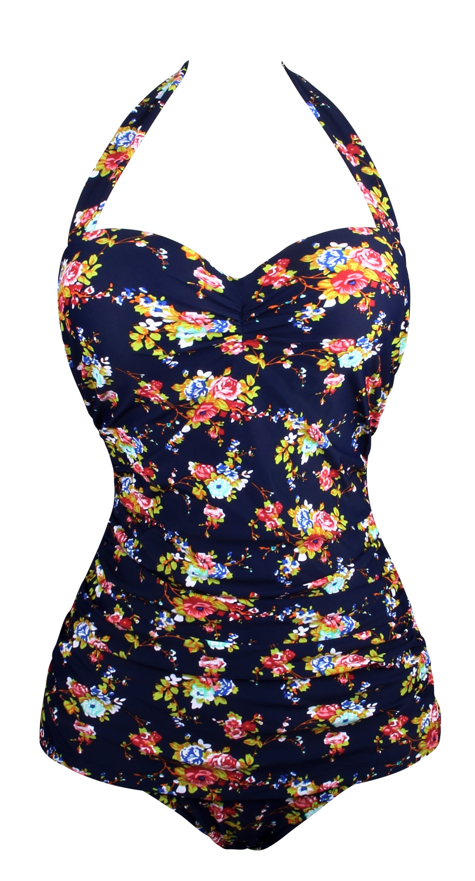 Floral Cluster Printed Halter Ruched Plus Size Monokini