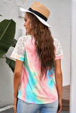 Lace Raglan Sleeve Tie-dye Print T-shirt