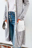 Solid Patchwork Long Striped Cardigan with Pockets