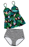 2pcs Floral Print Flounce Tankini Swimsuit